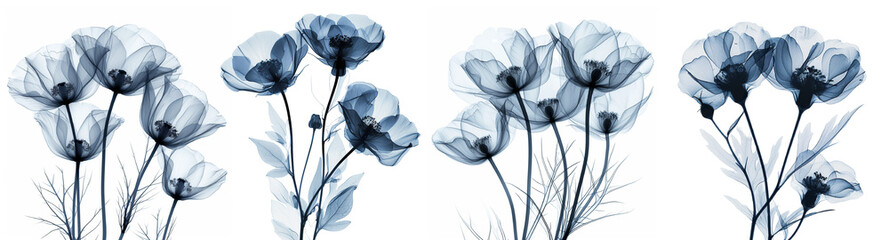 X-ray flowers on white background.  - obrazy, fototapety, plakaty