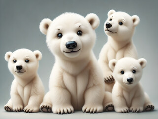family of fluffy soft polar bears with hearts valentines day card