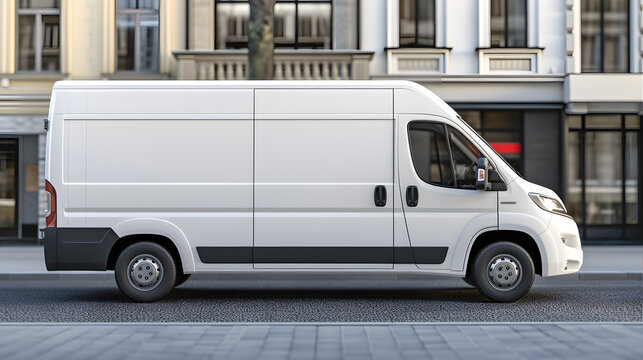 Photo of the side of white van. Concept of logistics and delivery of small cargo and parcels
