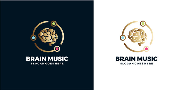 Brain Music Logo design template free vector.