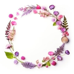 Round frame wreath made of spring wildflowers
