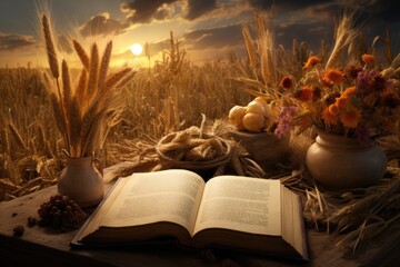 Abundant harvest, Christian prayer, and Thanksgiving concept