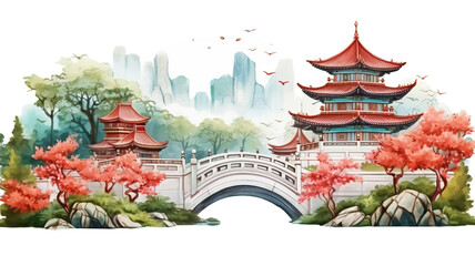 China tourism concept painting on a white background
