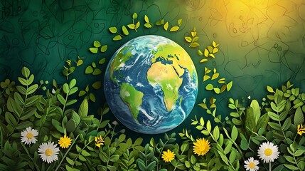 Earth Day background wallpaper, planet earth in nature, go green, ecology, plants