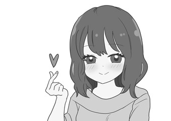 手でハートを作る女子　グレー