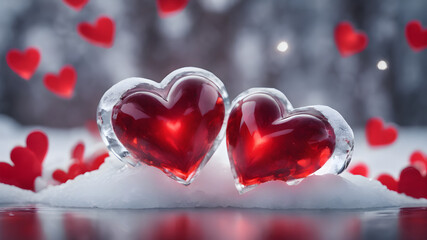 red hearts on a snow