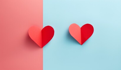 two red hearts on a blue background