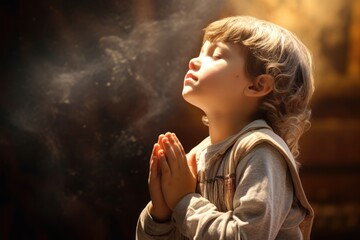 Children worship and pray to God online. - obrazy, fototapety, plakaty