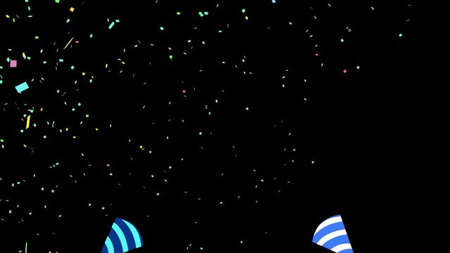 背景透過アルファチャンネル付き　青いクラッカーから紙吹雪が飛び出すアニメーション
