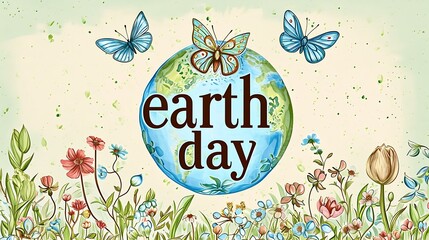 Earth Day background wallpaper, planet earth in nature, go green, ecology, plants, banner, social media post, awarness, green hour
