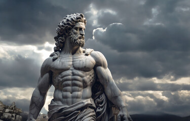 Stoicism concept, sculpture of a stoic, representing philosophy, ancient greek god statue. Antique sculpture