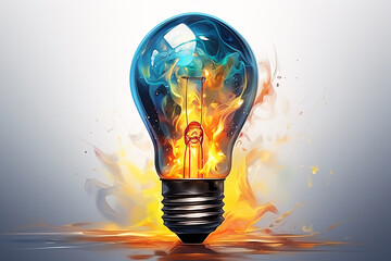 Lightbulb Made from Oil Paint Mix on White Background. Creativity Concept
