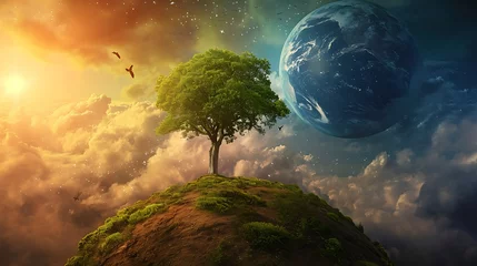 Cercles muraux Pleine Lune arbre Earth Day background wallpaper, planet earth in nature, go green, ecology, plants