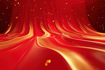 Warm and vibrant abstract art featuring red silky lines with a dynamic sense of movement and shimmer., red background - obrazy, fototapety, plakaty