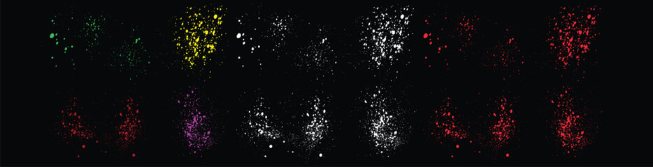 Distressed art messy stains purple, red, yellow, white, orange, green color grunge texture banner brush stroke background set