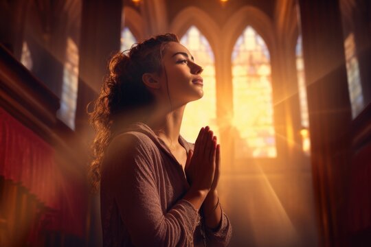 Praying hands in worship background, symbolizing faith and spirituality.