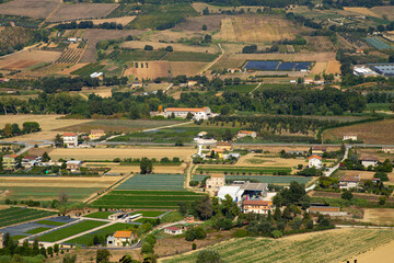 Agriculture in Italy – stunning view of fields and plantations in Marche, Italy - 718793493