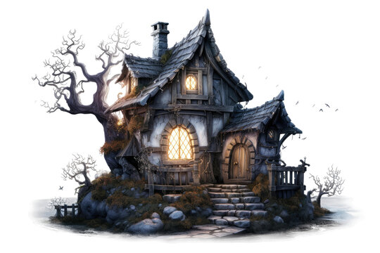 Silver Moonlight Cottage Isolated on Transparent Background