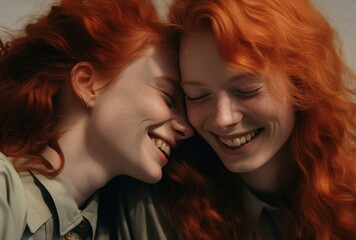two young redhead girls laughing as they hugged