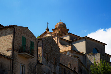 Traditional houses and church in the village of Campofilone – Marche, Italy - 718793891