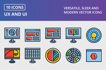 UX And UI Thick Line Filled Dark Colors Icons Set