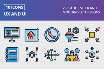 UX And UI Thick Line Filled Dark Colors Icons Set