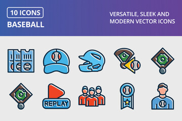 Baseball Thick Line Filled Dark Colors Icons Set