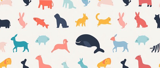 Colorful seamless pattern with various animals