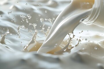 a bottle of milk pouring into a glass with splashing - obrazy, fototapety, plakaty