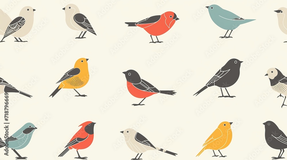 Wall mural Seamless pattern with pastel colored birds