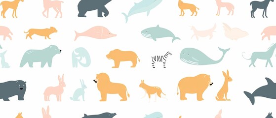 Obraz premium Seamless pattern of pastel colored animals