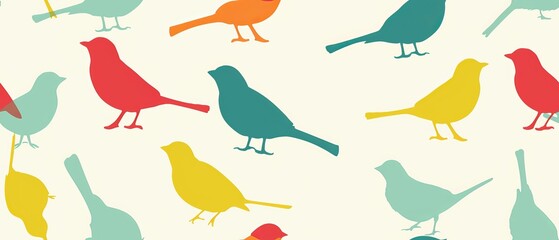 Seamless pattern with pastel colored birds