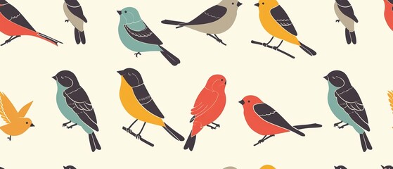 Fototapeta premium Seamless pattern with pastel colored birds