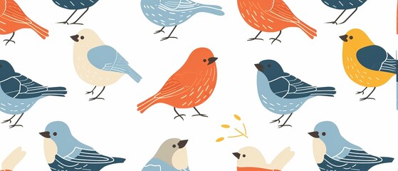 Seamless pattern with pastel colored birds