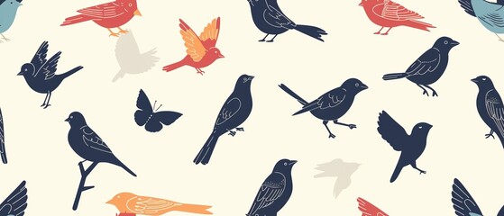 Fototapeta premium Seamless pattern with pastel colored birds