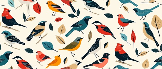Obraz premium Seamless pattern with pastel colored birds