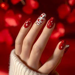 nail art in lovely style, red them for valentine and festival 