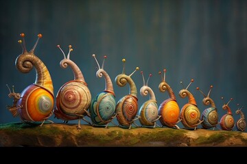 Collection of fantastical snails. Generative AI