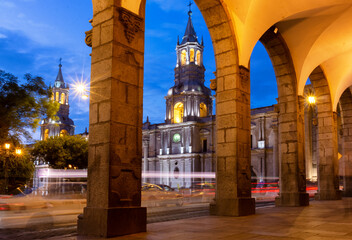 Cathedral of Arequipa at night, Peru