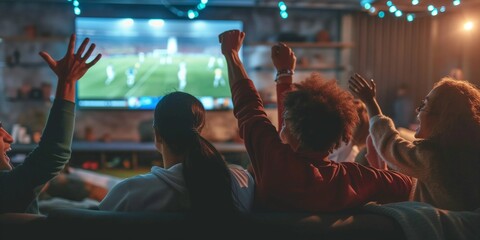 Fototapeta na wymiar Group of friends watching a football match on TV