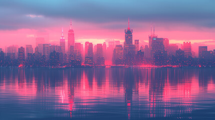 Majestic Pink and Blue Skyline Reflections at Sunset