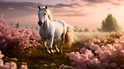 Obraz na płótnie Canvas Adorable horse running in the meadow