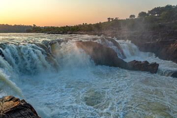 Jabalpur, Madhya Pradesh/India : October 24, 2018 – Dhuandhar waterfall in Narmada river at Bhedaghat, Jabalpur.