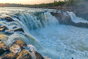 Jabalpur, Madhya Pradesh/India : October 24, 2018 – Dhuandhar waterfall in Narmada river at Bhedaghat, Jabalpur.
