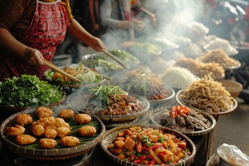 Vietnamese street food in Hanoi is characteristic. Generative Ai. - obrazy, fototapety, plakaty
