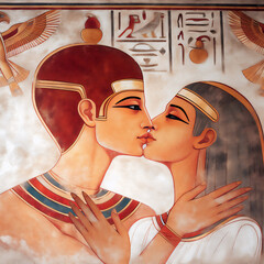 Illustration of the kiss between lovers set in ancient Egypt. Love concept. Made with AI