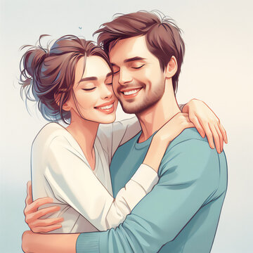 Beautiful engaged couple kissing. Love concept. Illustration created with AI