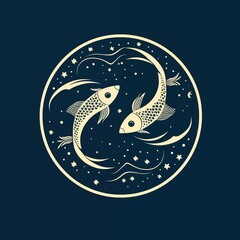 Simple Flat Design of the Pisces/Two Fishes Zodiac Sign Isolated on a Background. Generative AI