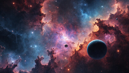 Obraz na płótnie Canvas The Nebula in the space with many planets and stellar