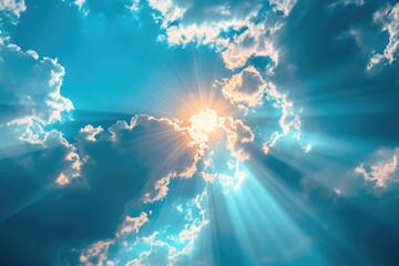 Rays or beams of sunlight emerging from the clouds. Generative Ai.